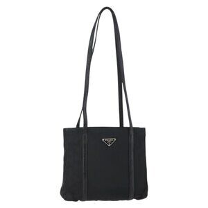 Authentic PRADA Shoulder Bag Nylon Leather Black Silver